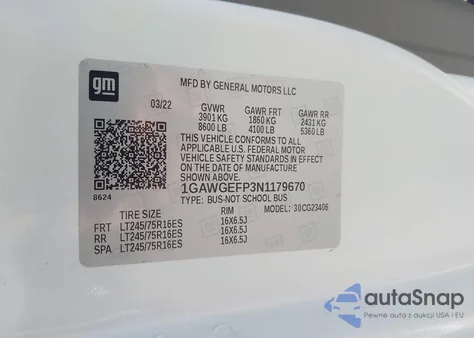 2022 Chevrolet Express Passenger Rwd 2500 Regular Wheelbase Ls from USA, damaged, VIN 1GAWGEFP3N1179670